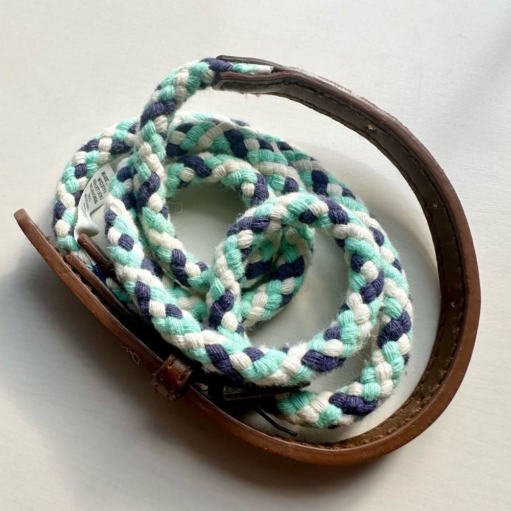Braided Mint and Navy Faux Leather Belt
